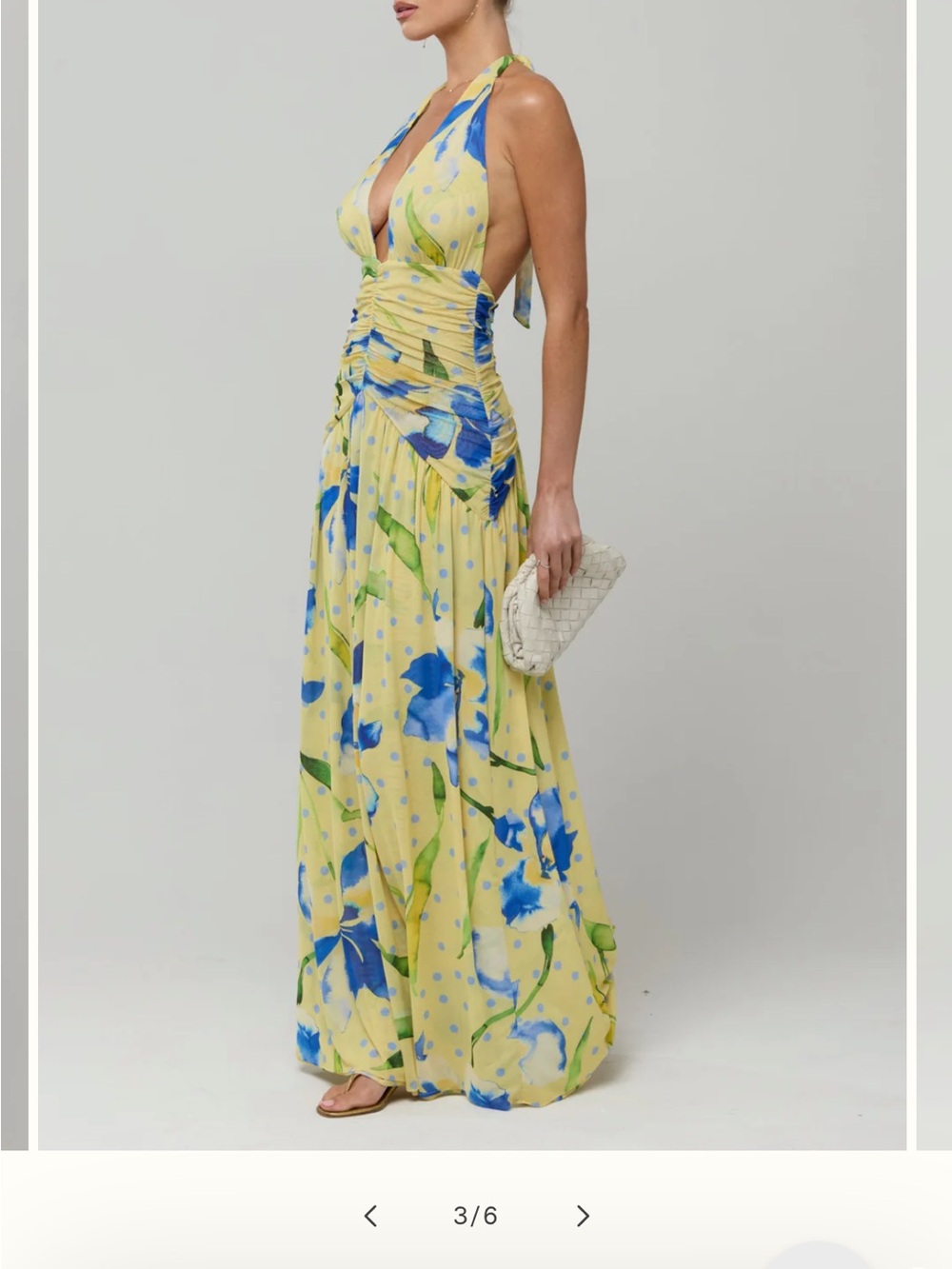 RESA Yellow Floral Halter Maxi Dress with Blue & Green Print (Grace Maxi Soleil) - Picture 3 of 8
